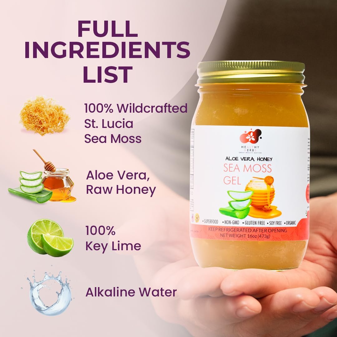 Healthy Herbs sea moss gel with aloe vera and raw honey (16 oz)