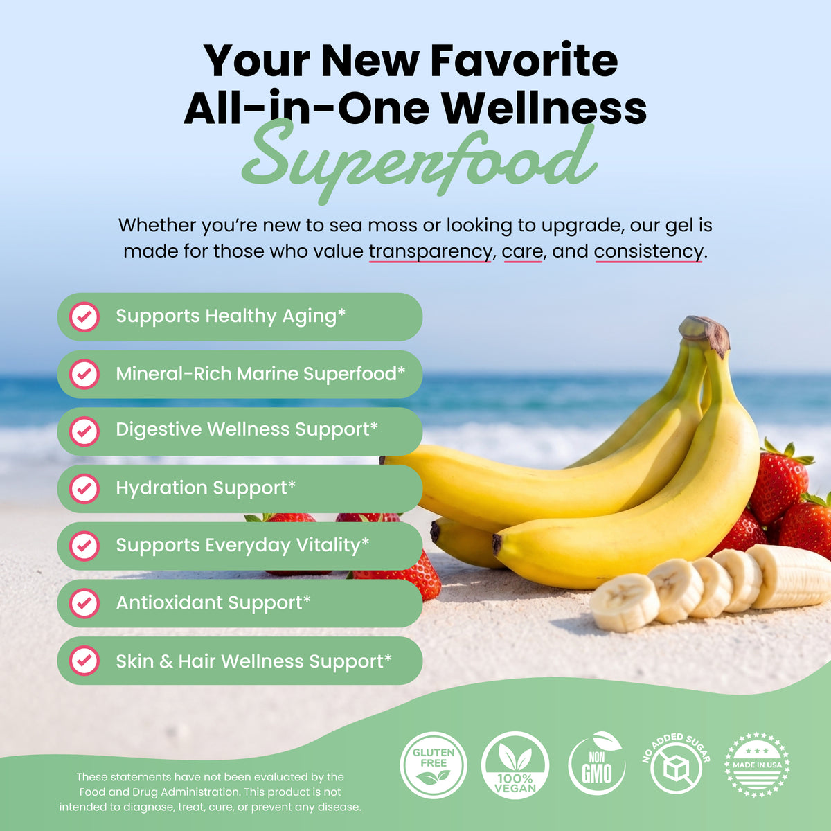 Sweet Strawberry Banana Sea Moss Gel 16oz | Wildcrafted & Vegan | Healthy Herbs Store