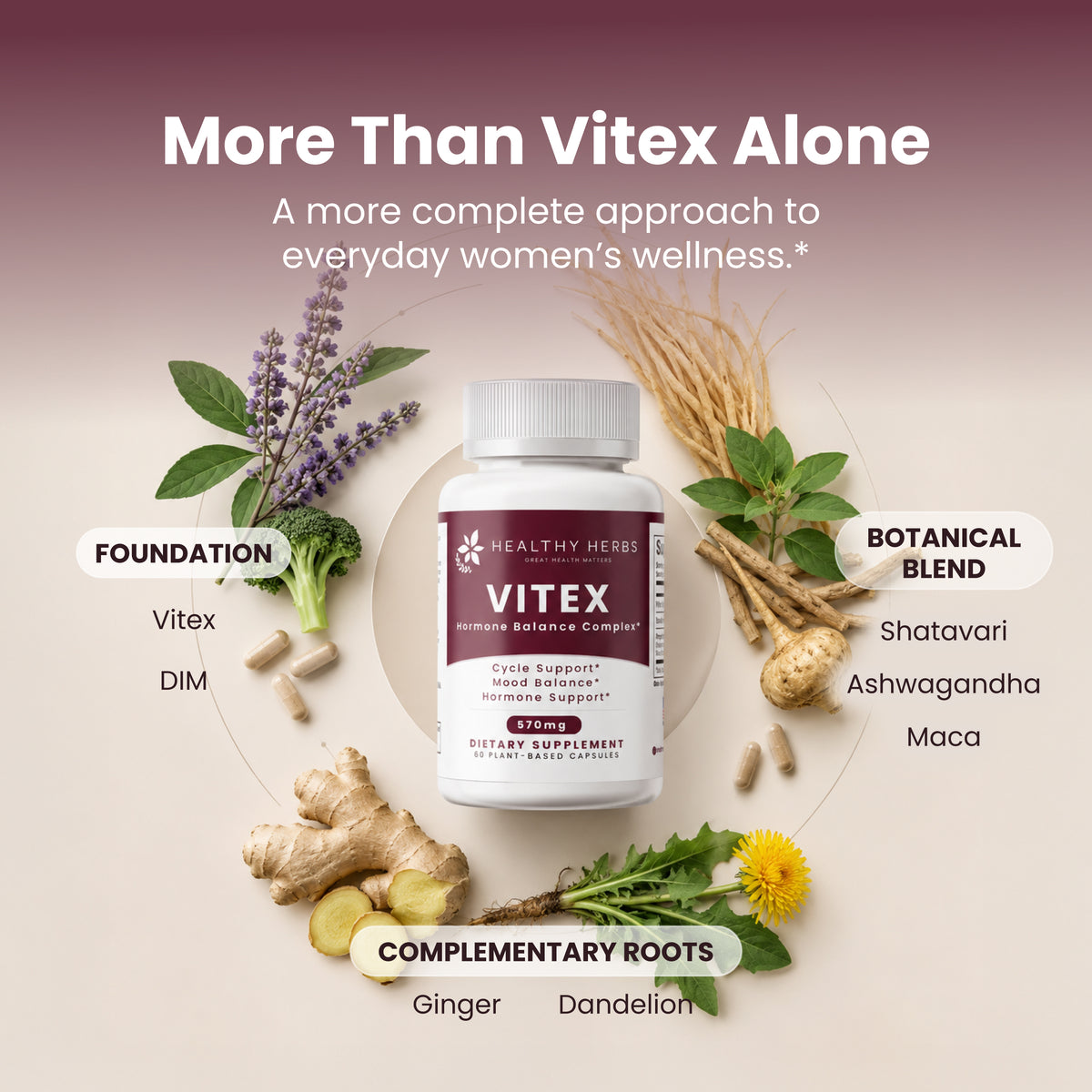 Healthy Herbs | Vitex DIM Shatavari Hormone Balance for Women* 570mg 60 Capsules