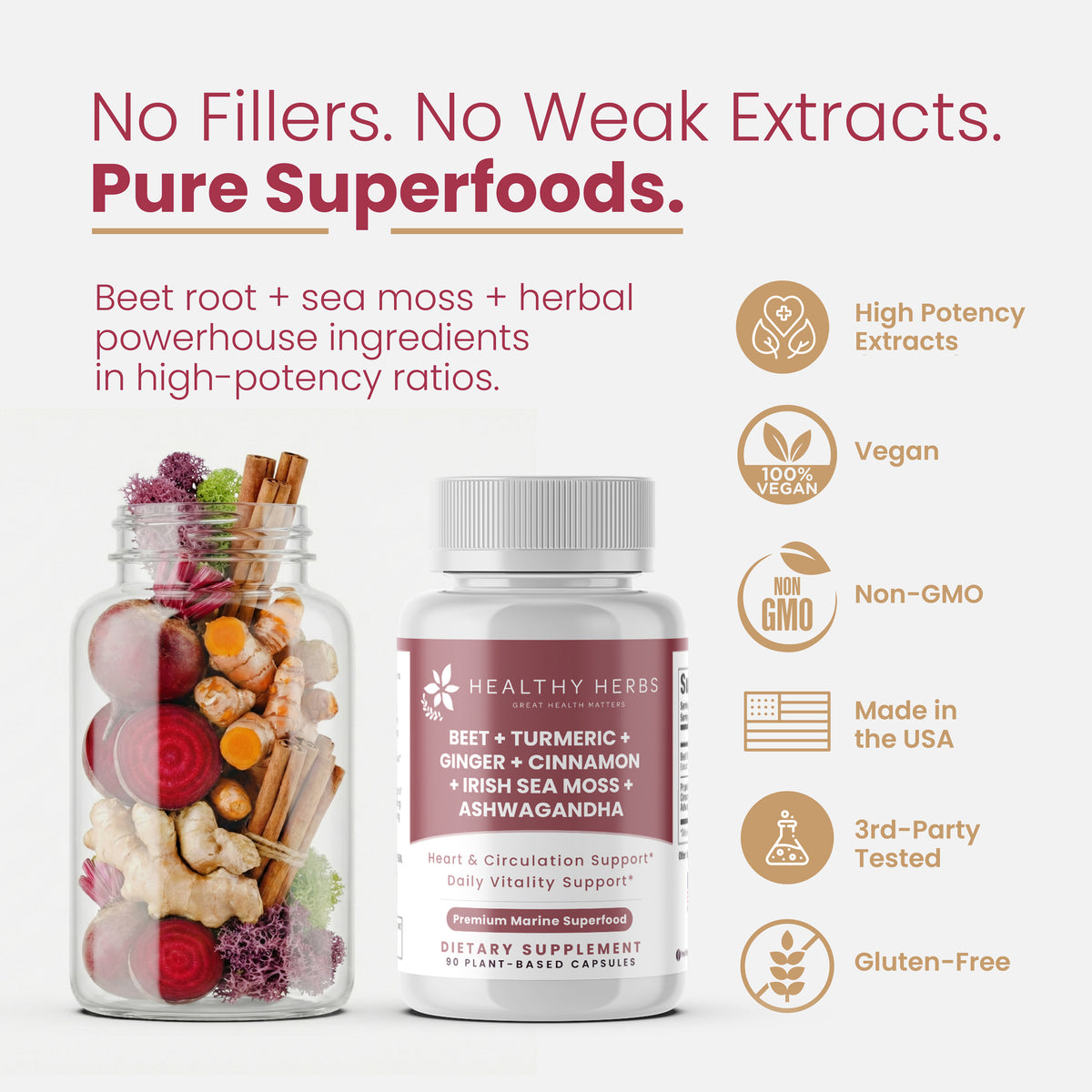 Healthy Herbs beet root, turmeric, ginger, cinnamon, sea moss extract, and ashwagandha product image