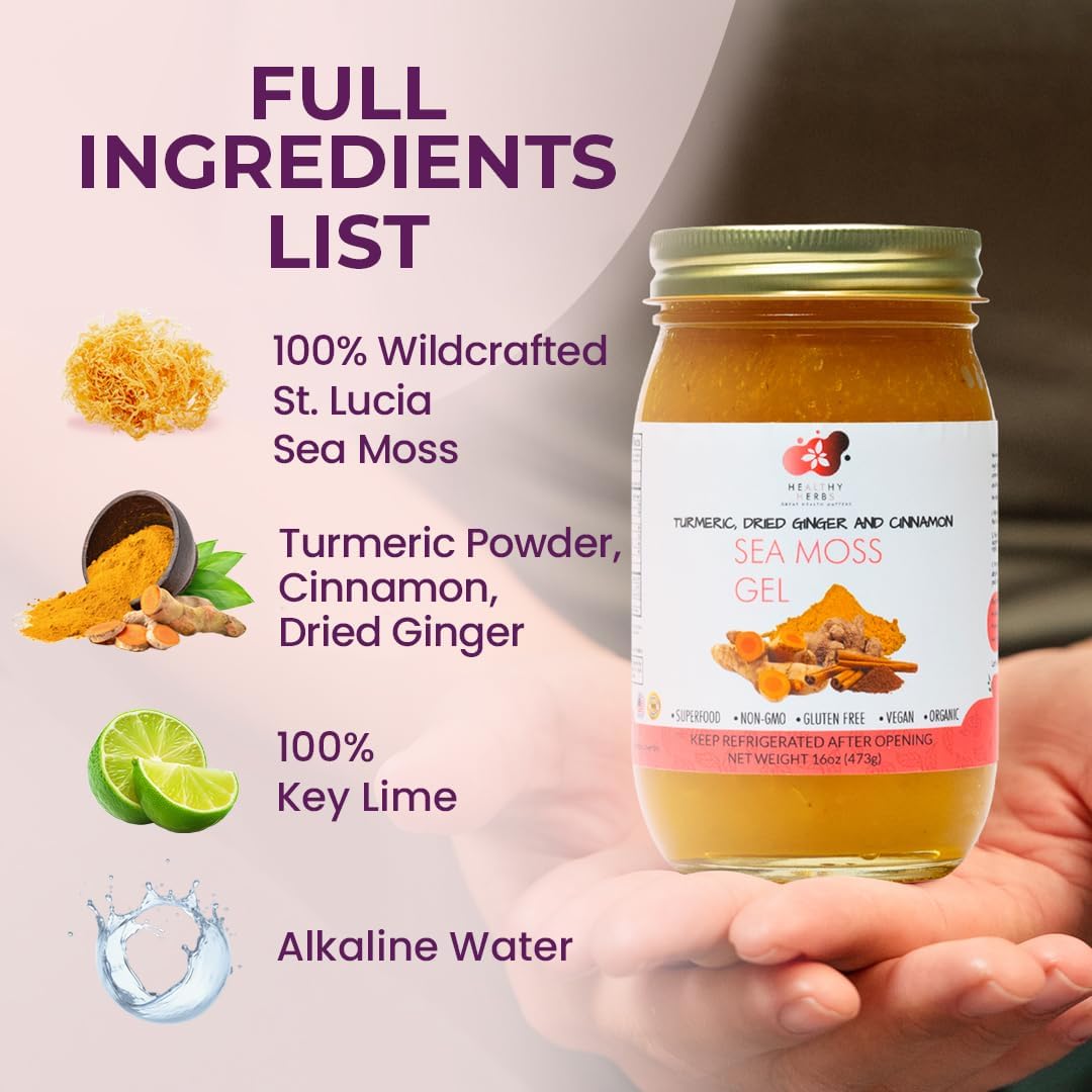Healthy Herbs sea moss gel with turmeric, ginger, and cinnamon (16 oz)
