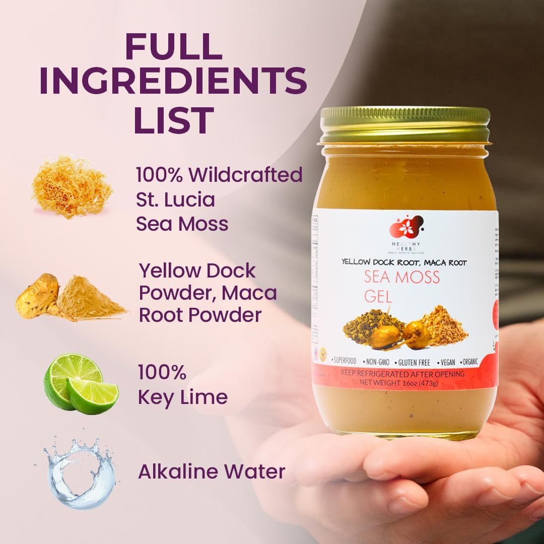 Healthy Herbs sea moss gel with yellow dock and maca root (16 oz)