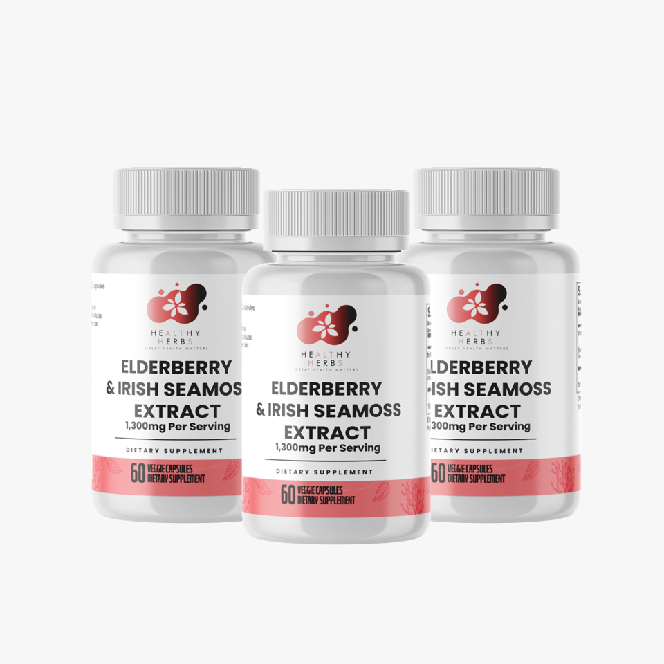 Healthy Herbs | Elderberry & Irish Sea Moss Extract - Immune and Thyroid Support 60 Capsules